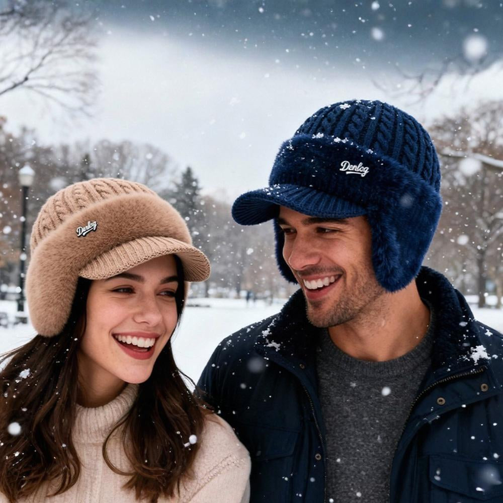 Winter Trapper Hat with Ear Flaps Knit Beanie Cap with Visor Fleece Lined Warm Cold Weather Hat for Men and Women