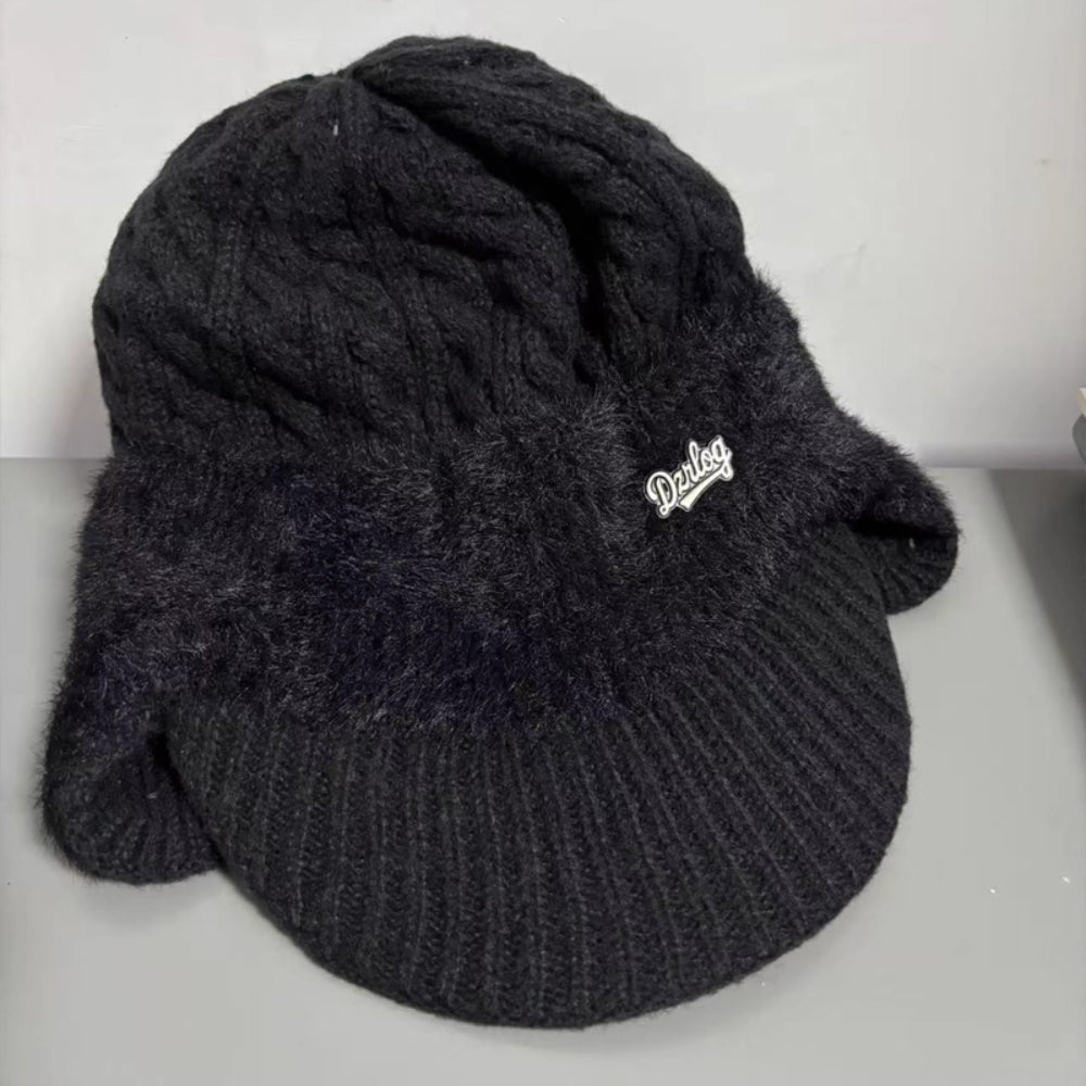 Winter Trapper Hat with Ear Flaps Knit Beanie Cap with Visor Fleece Lined Warm Cold Weather Hat for Men and Women