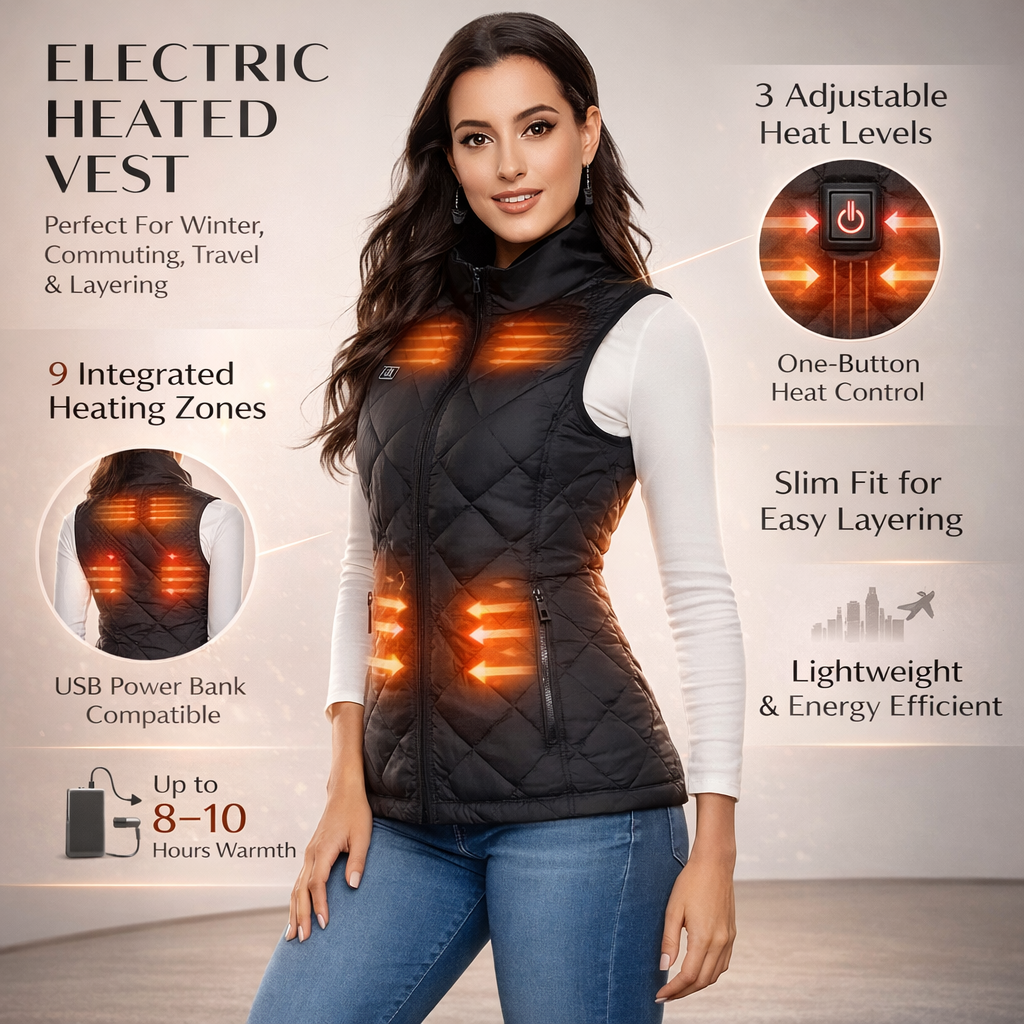 Women's Heated Vest USB Powered Electric Heating Gilet Slim Fit Lightweight Winter Vest with Adjustable Heat Levels for Outdoor
