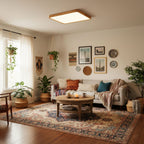 Wooden Geometric Flush Mount LED Ceiling Light