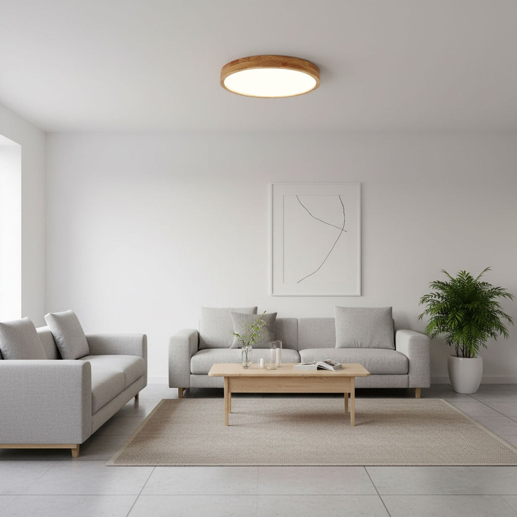 Scandinavian Wood Flush Mount Ceiling Light With Dimmable Remote — Harbor Light Co.