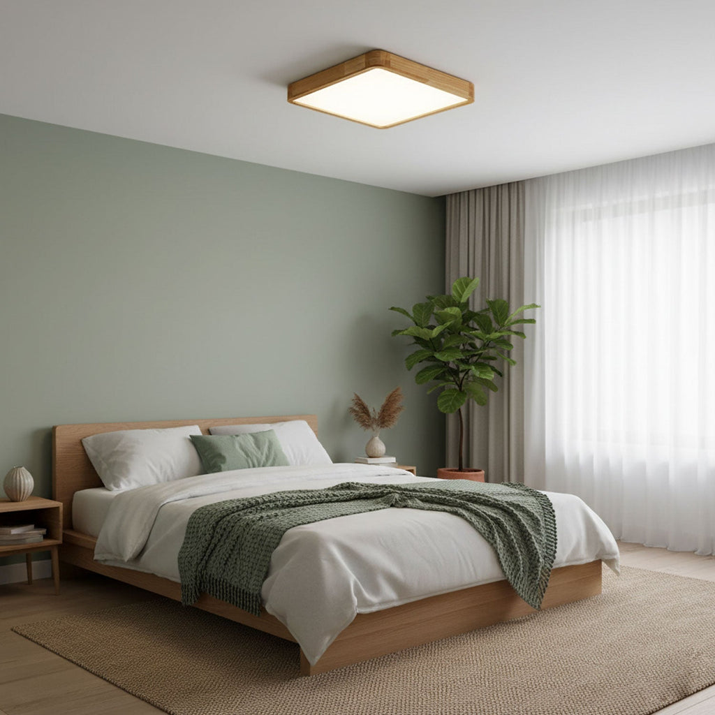 Wooden Geometric Flush Mount LED Ceiling Light