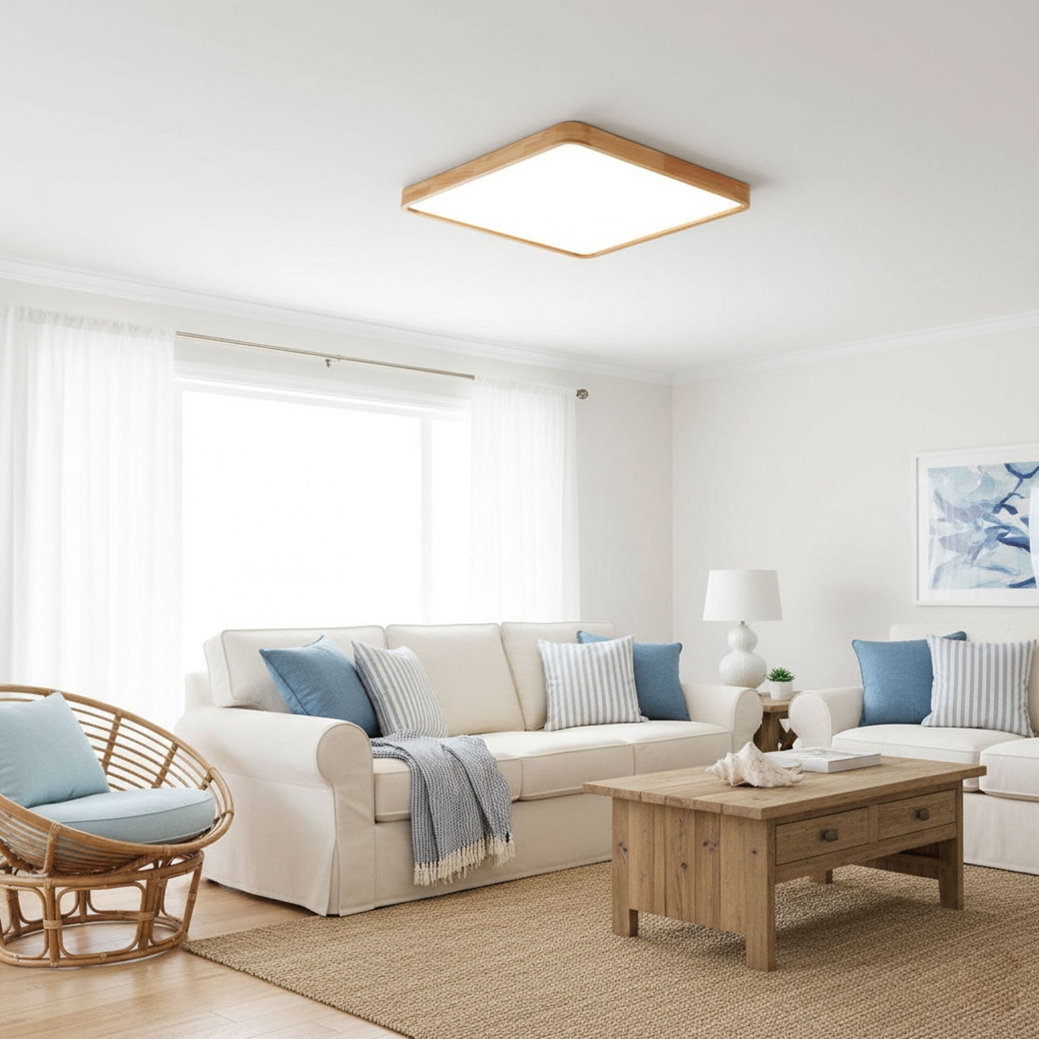 Wooden Geometric Flush Mount LED Ceiling Light