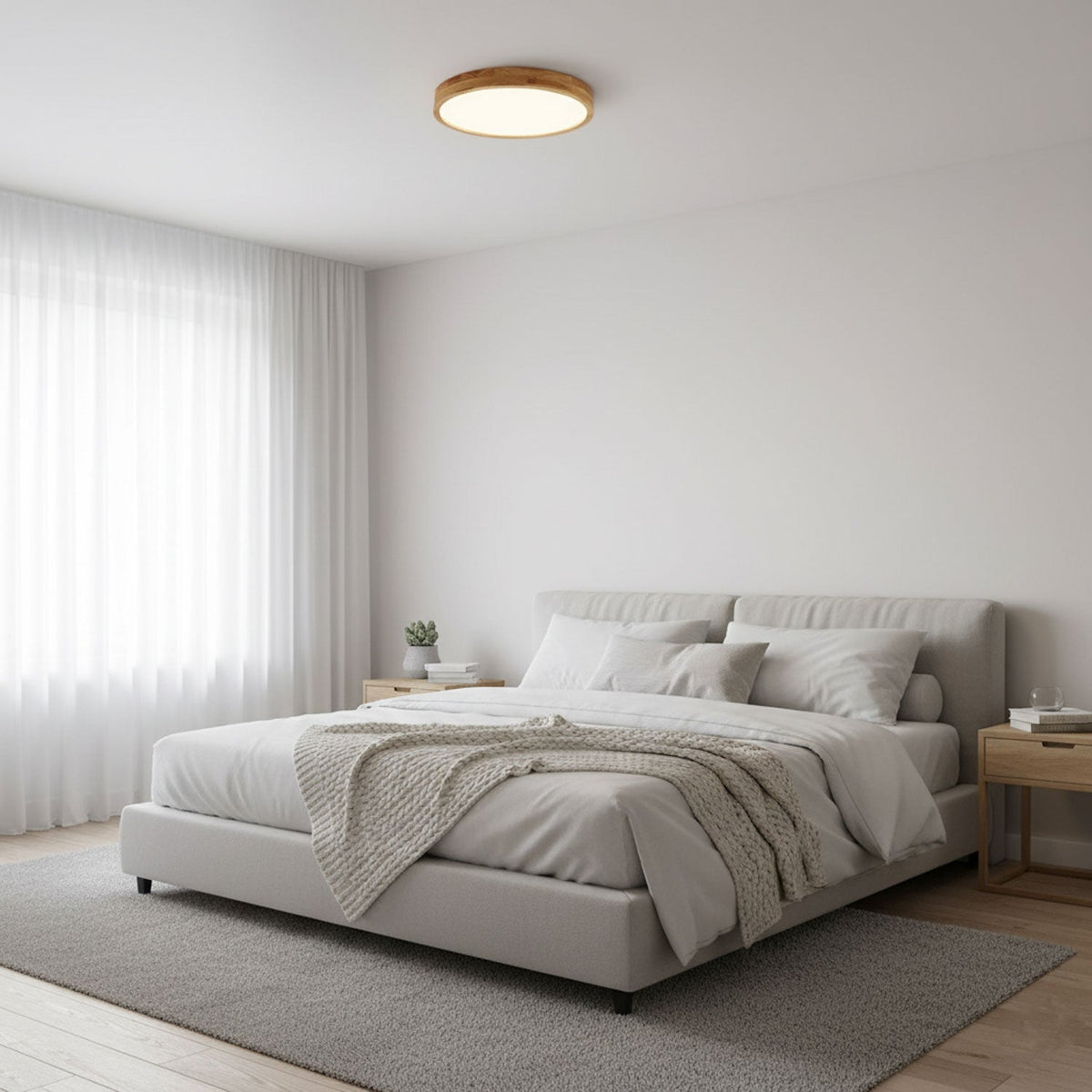 Scandinavian Wood Flush Mount Ceiling Light With Dimmable Remote — Harbor Light Co.