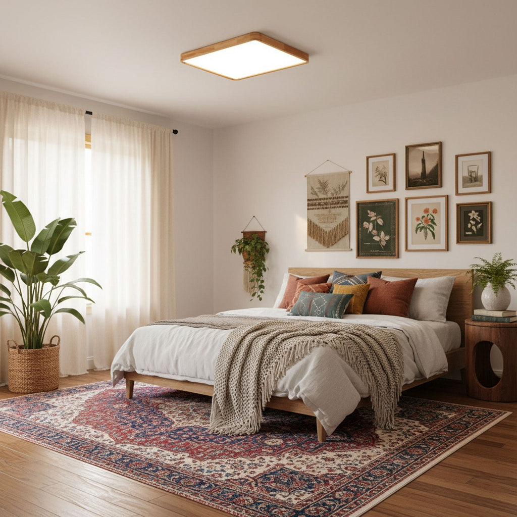Wooden Geometric Flush Mount LED Ceiling Light