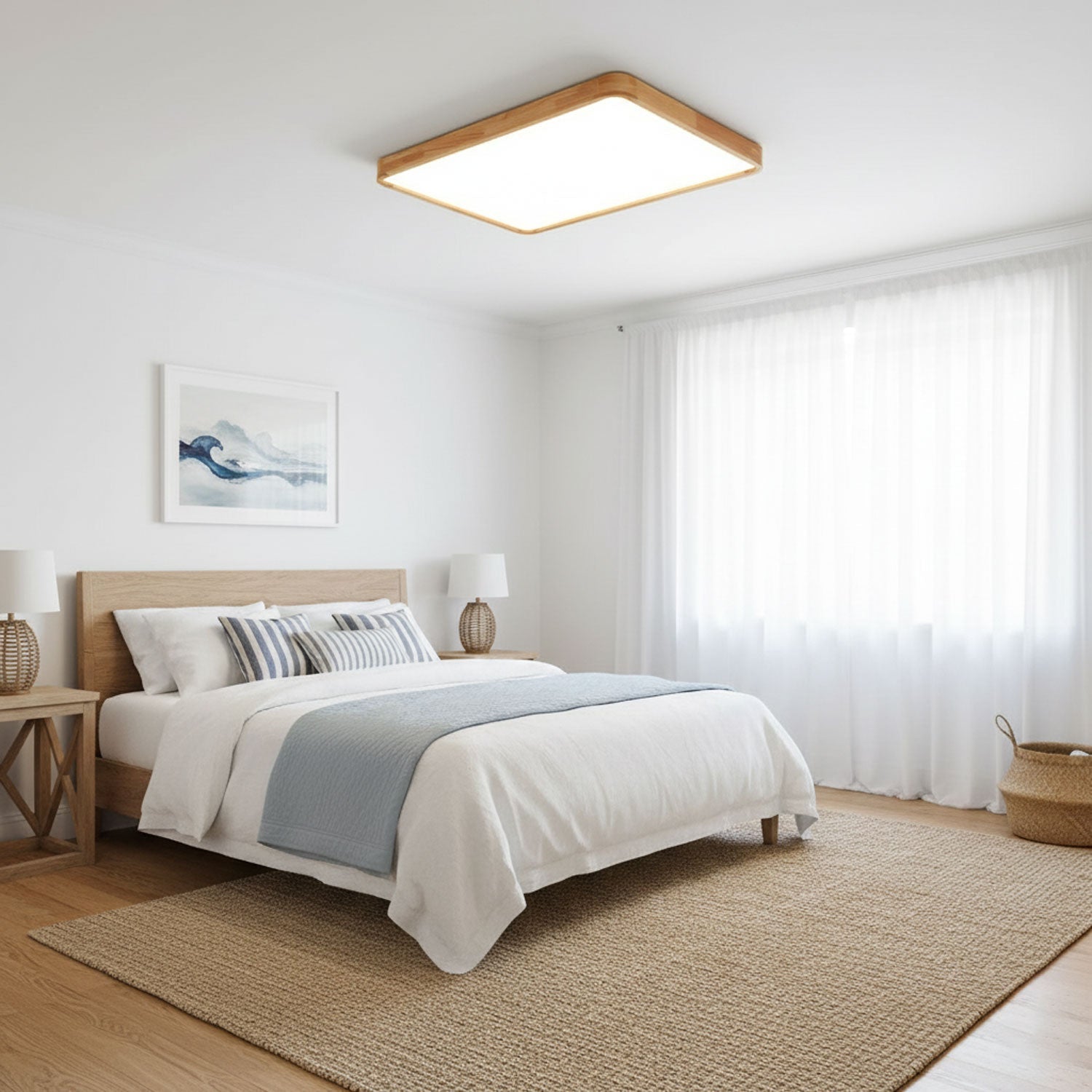 Wooden Geometric Flush Mount LED Ceiling Light