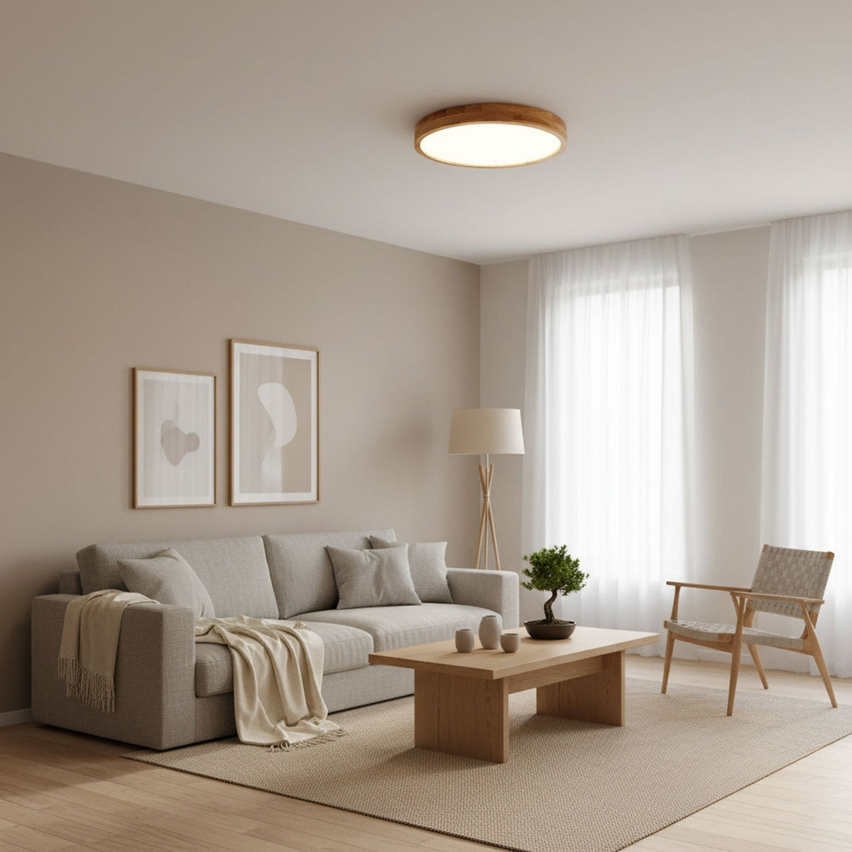 Scandinavian Wood Flush Mount Ceiling Light With Dimmable Remote — Harbor Light Co.