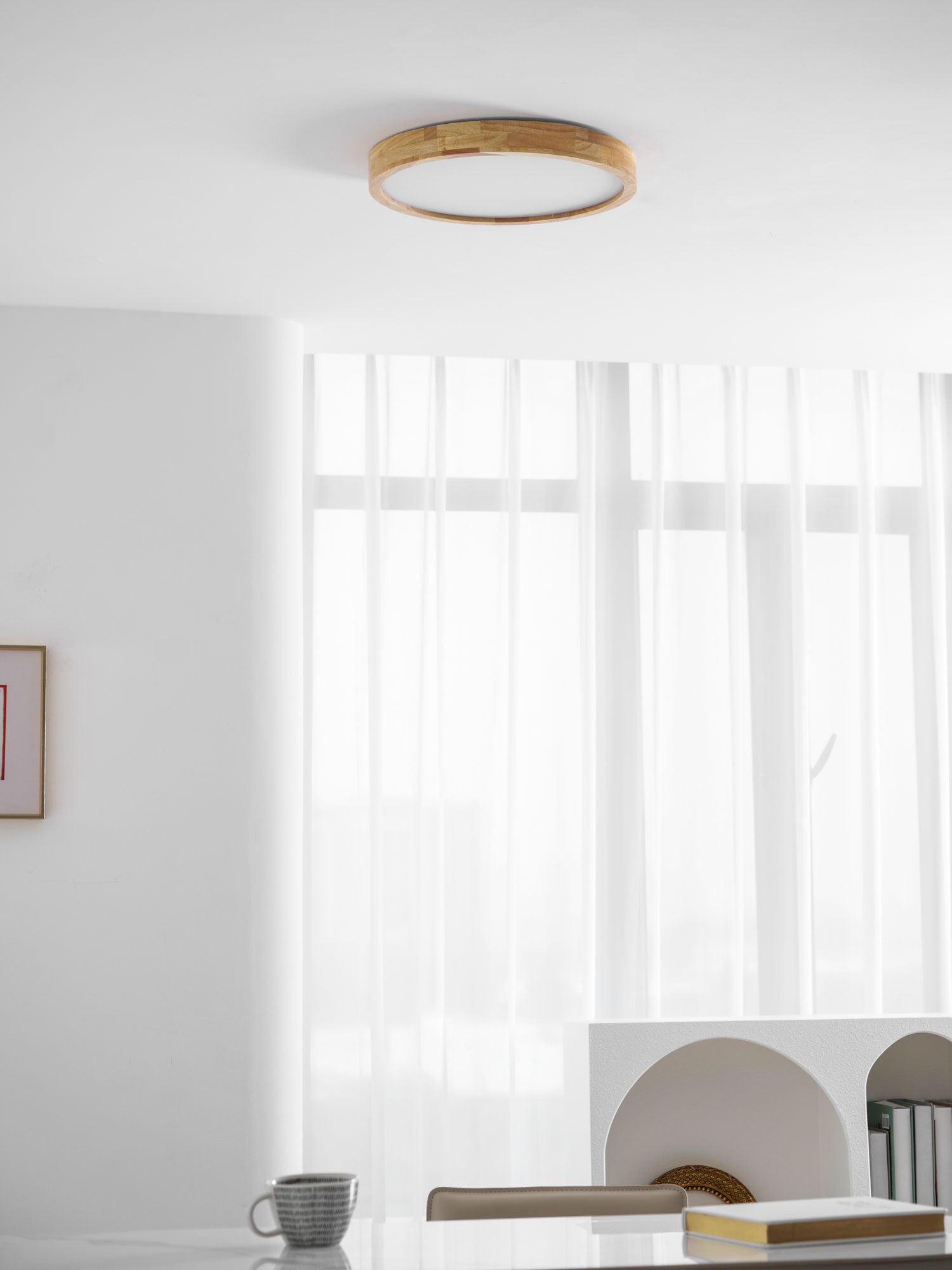 Wooden Geometric Flush Mount LED Ceiling Light