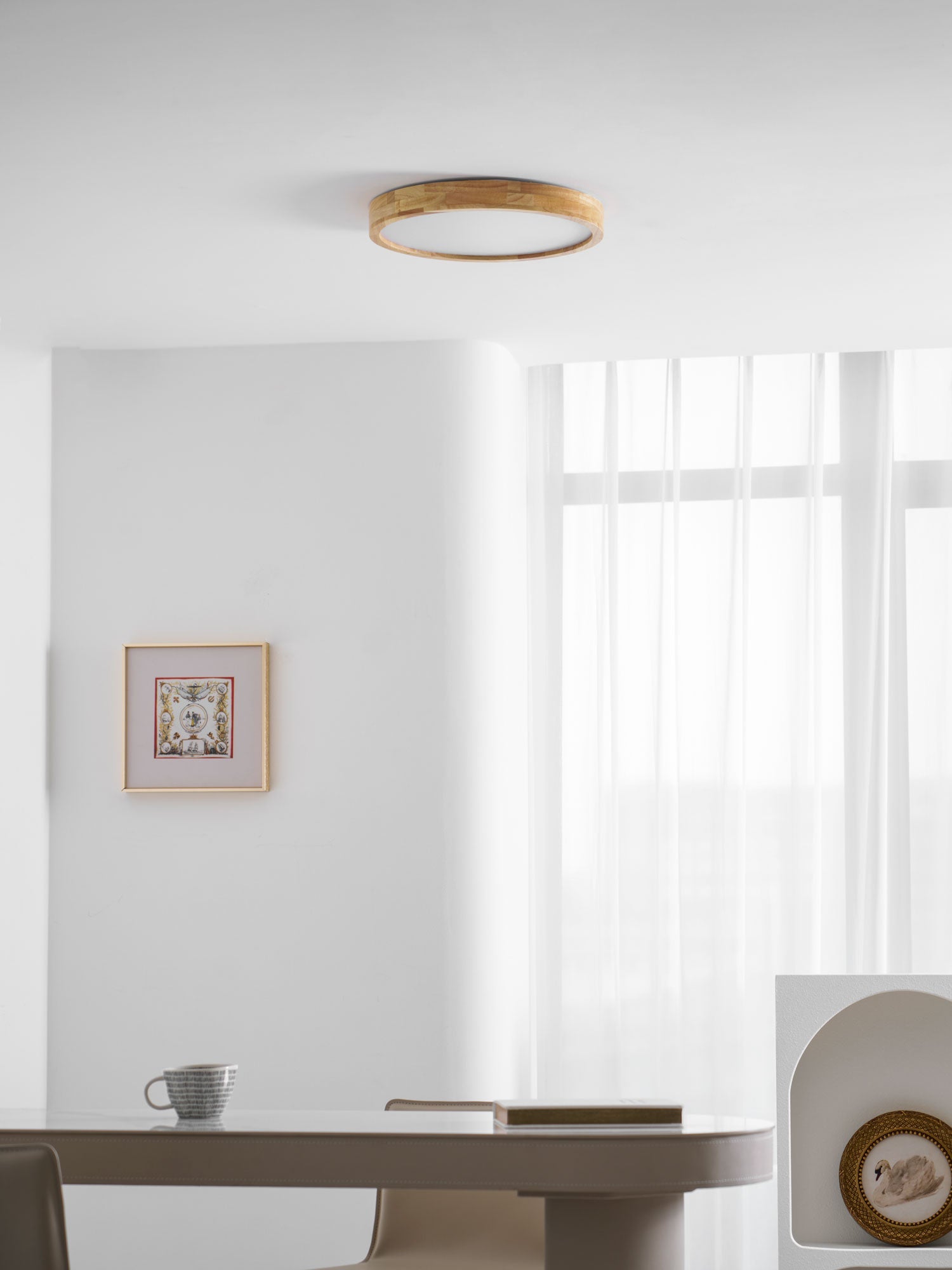 Wooden Geometric Flush Mount LED Ceiling Light