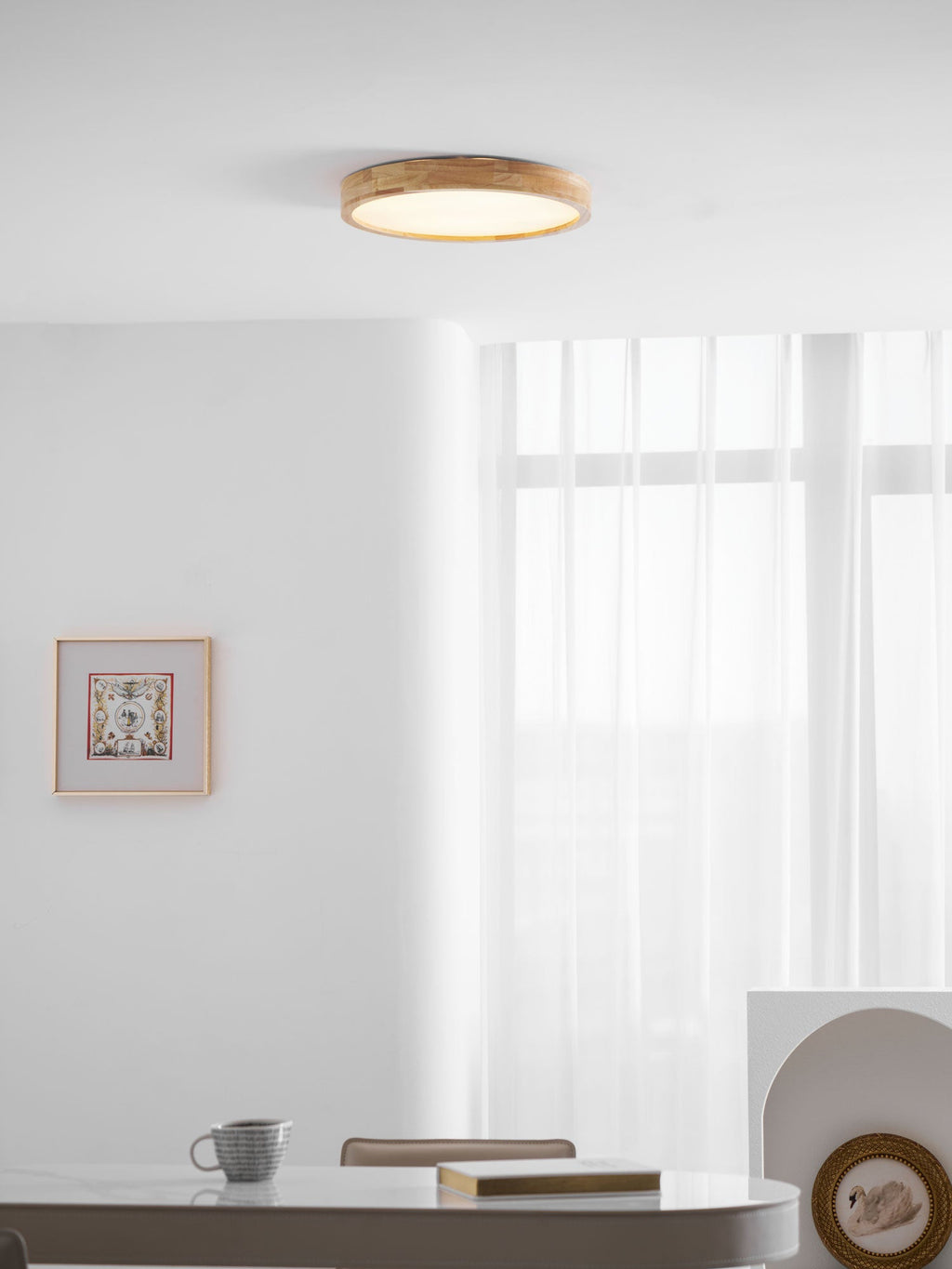 Wooden Geometric Flush Mount LED Ceiling Light