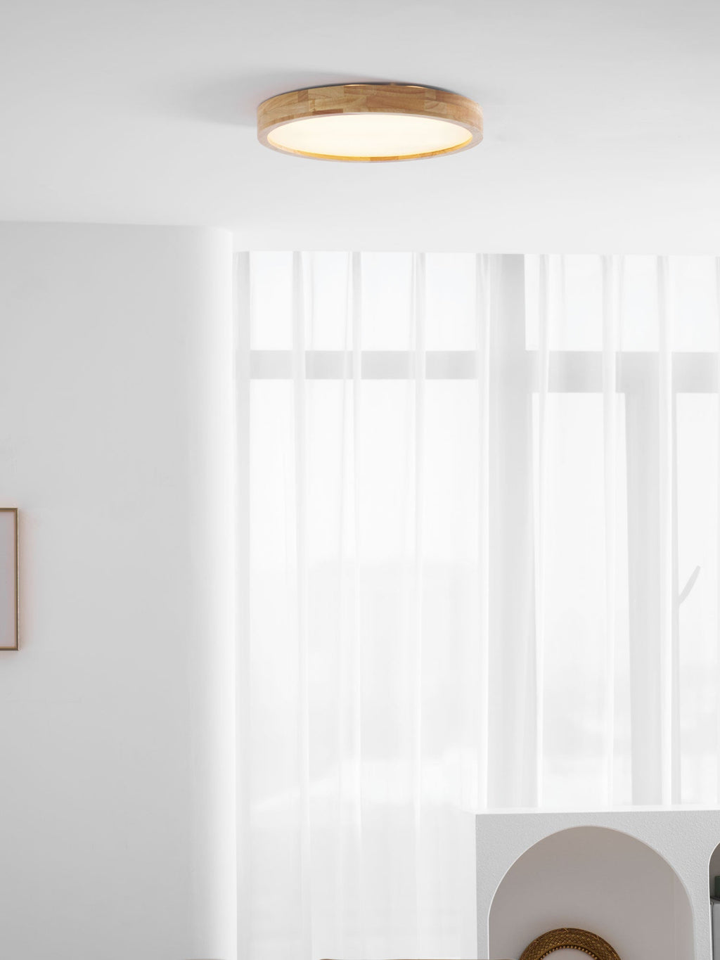 Wooden Geometric Flush Mount LED Ceiling Light