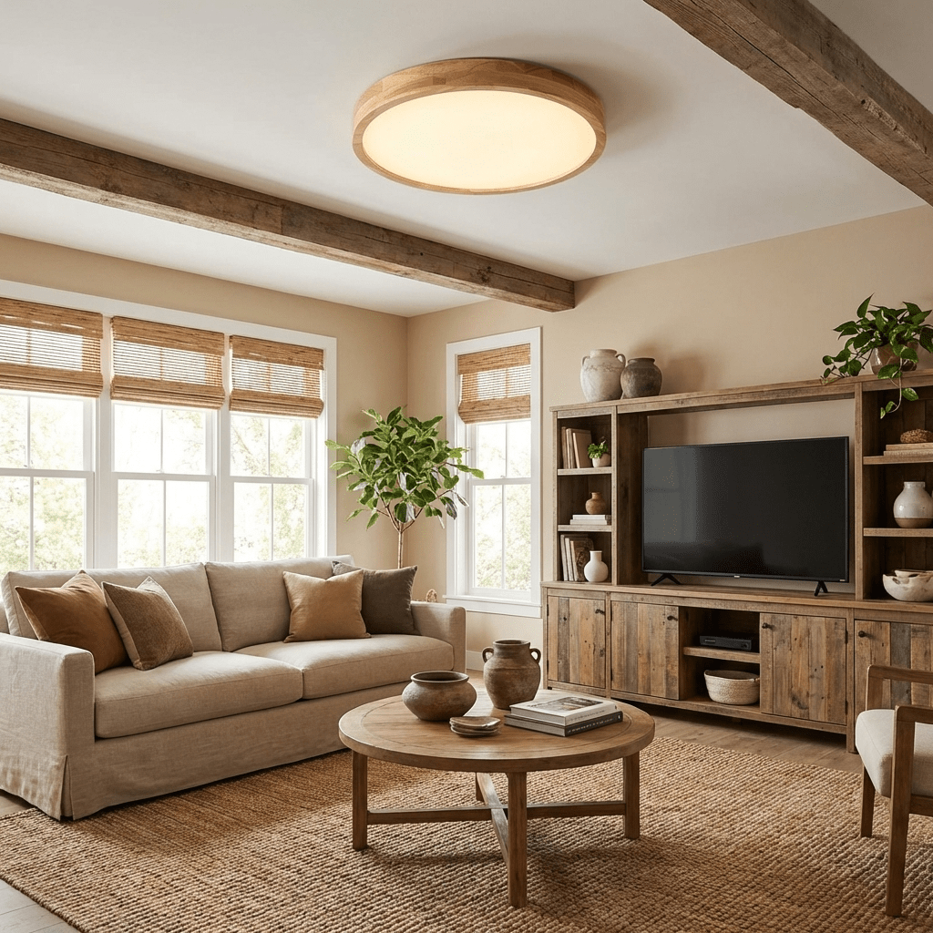 Wooden Geometric Flush Mount LED Ceiling Light