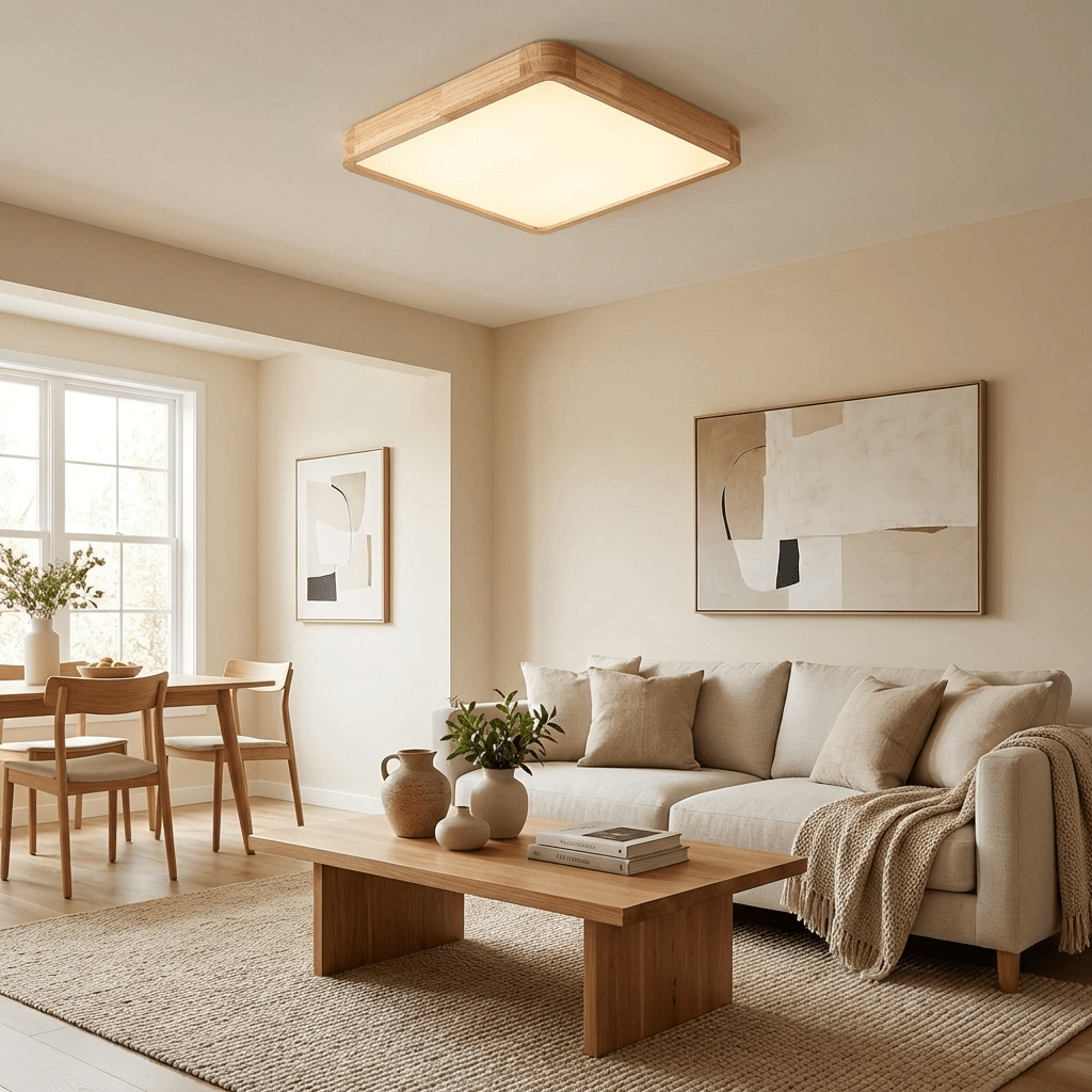 Wooden Geometric Flush Mount LED Ceiling Light