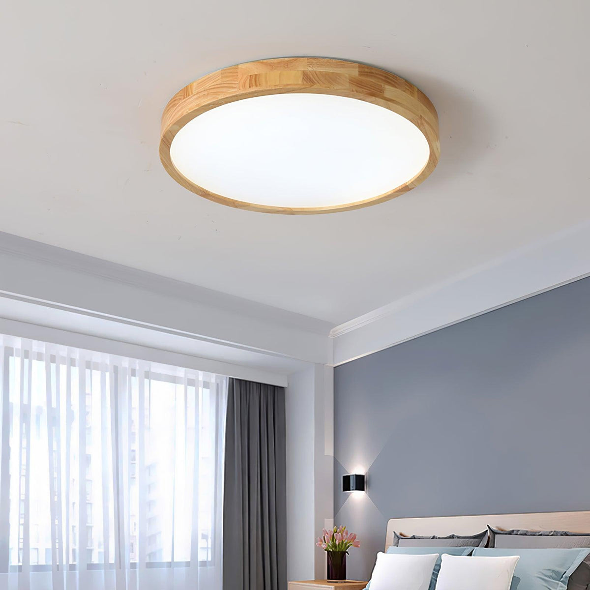 Scandinavian Wood Flush Mount Ceiling Light With Dimmable Remote — Harbor Light Co.