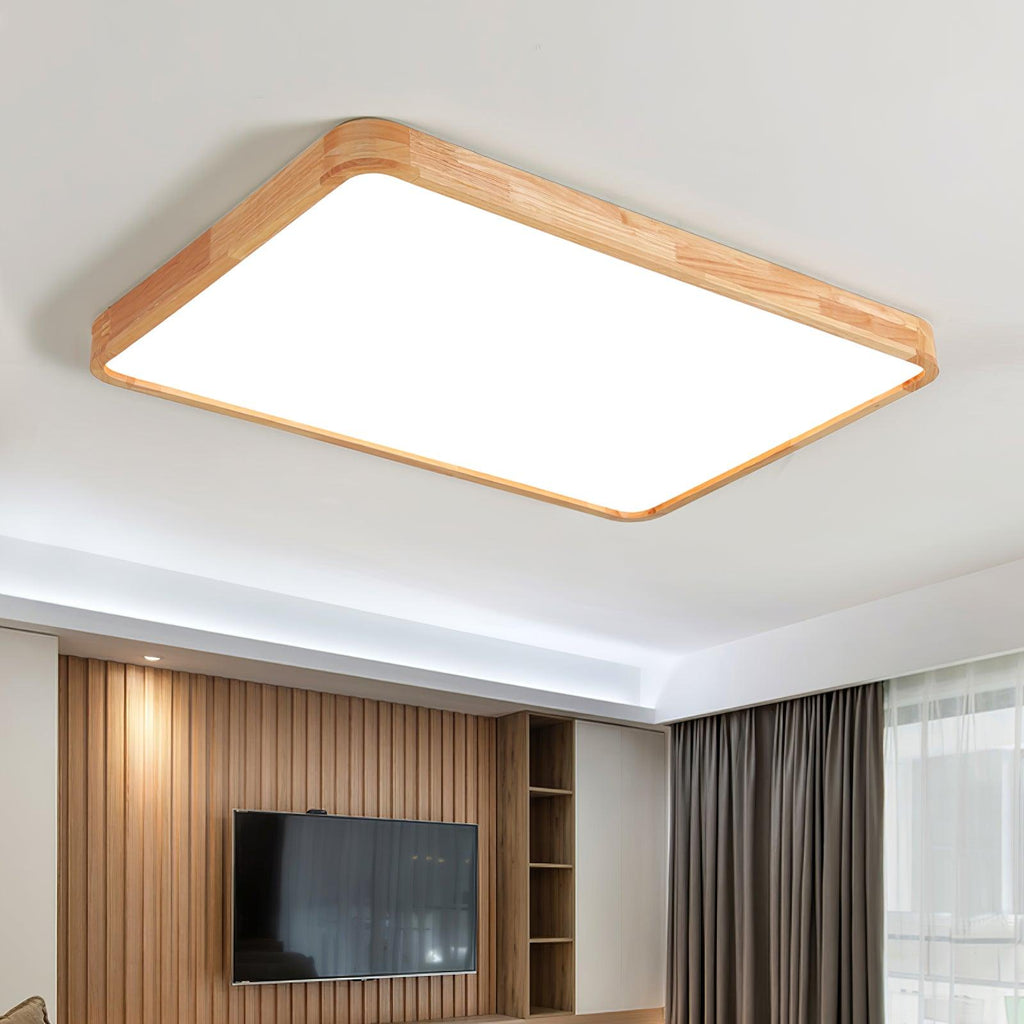 Wooden Geometric Flush Mount LED Ceiling Light