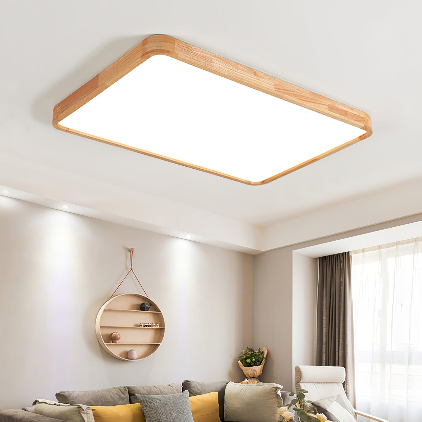 Wooden Geometric Flush Mount LED Ceiling Light