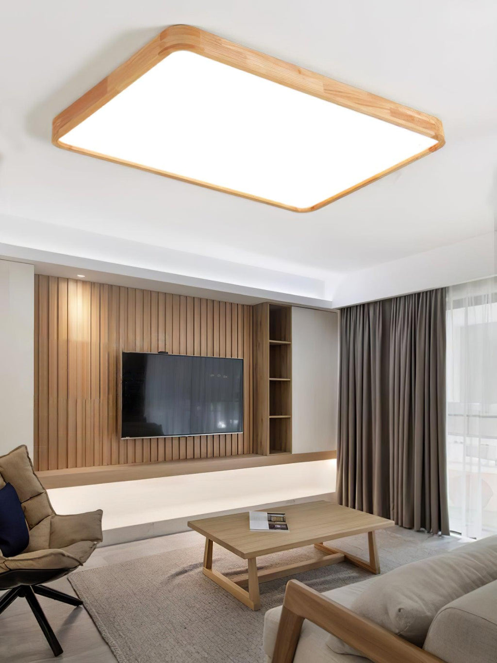 Wooden Geometric Flush Mount LED Ceiling Light