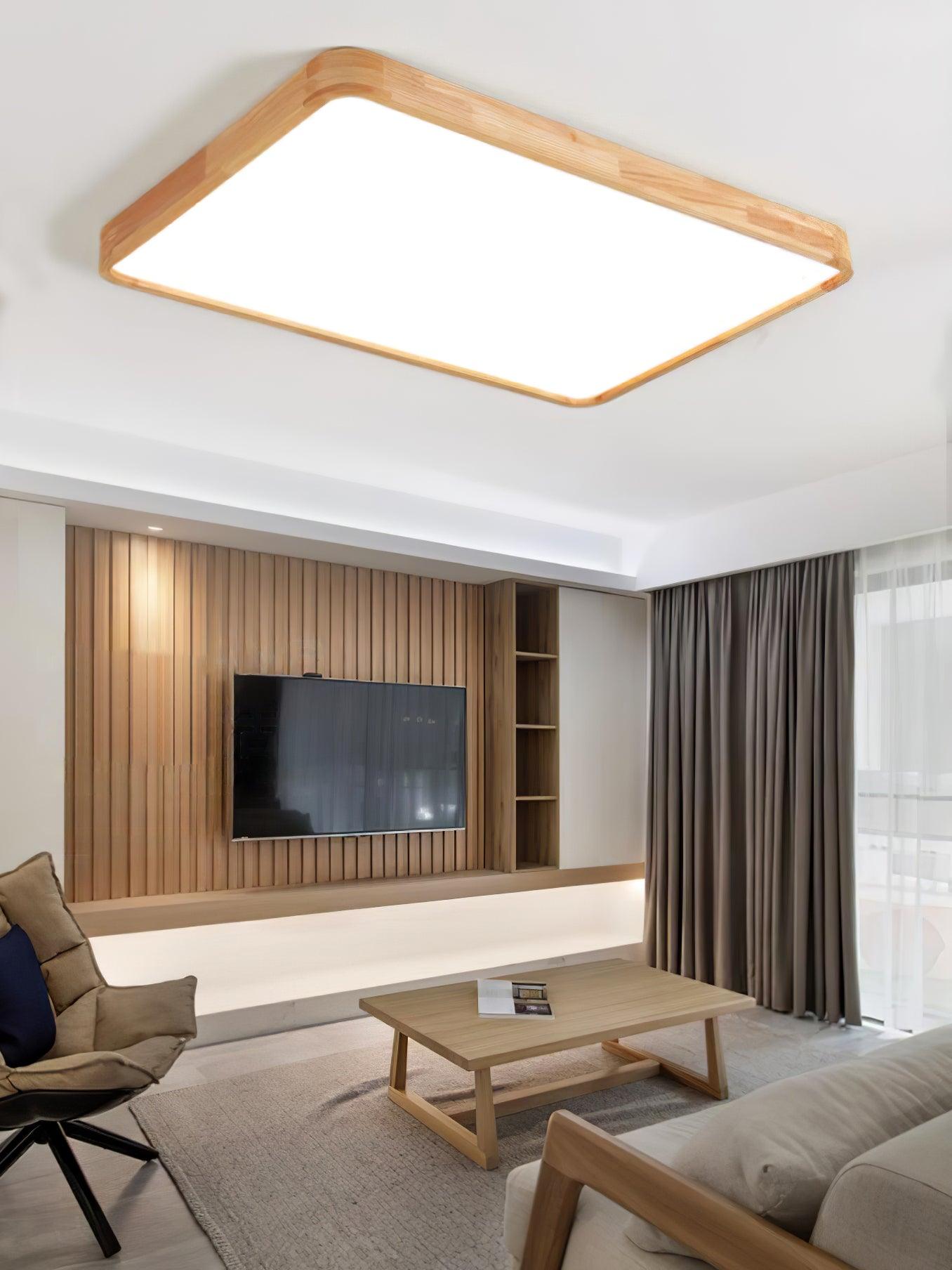 Wooden Geometric Flush Mount LED Ceiling Light