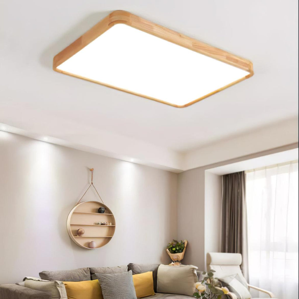 Wooden Geometric Flush Mount LED Ceiling Light