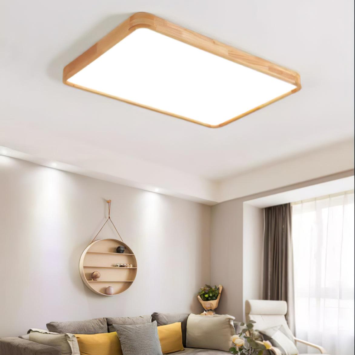 Wooden Geometric Flush Mount LED Ceiling Light