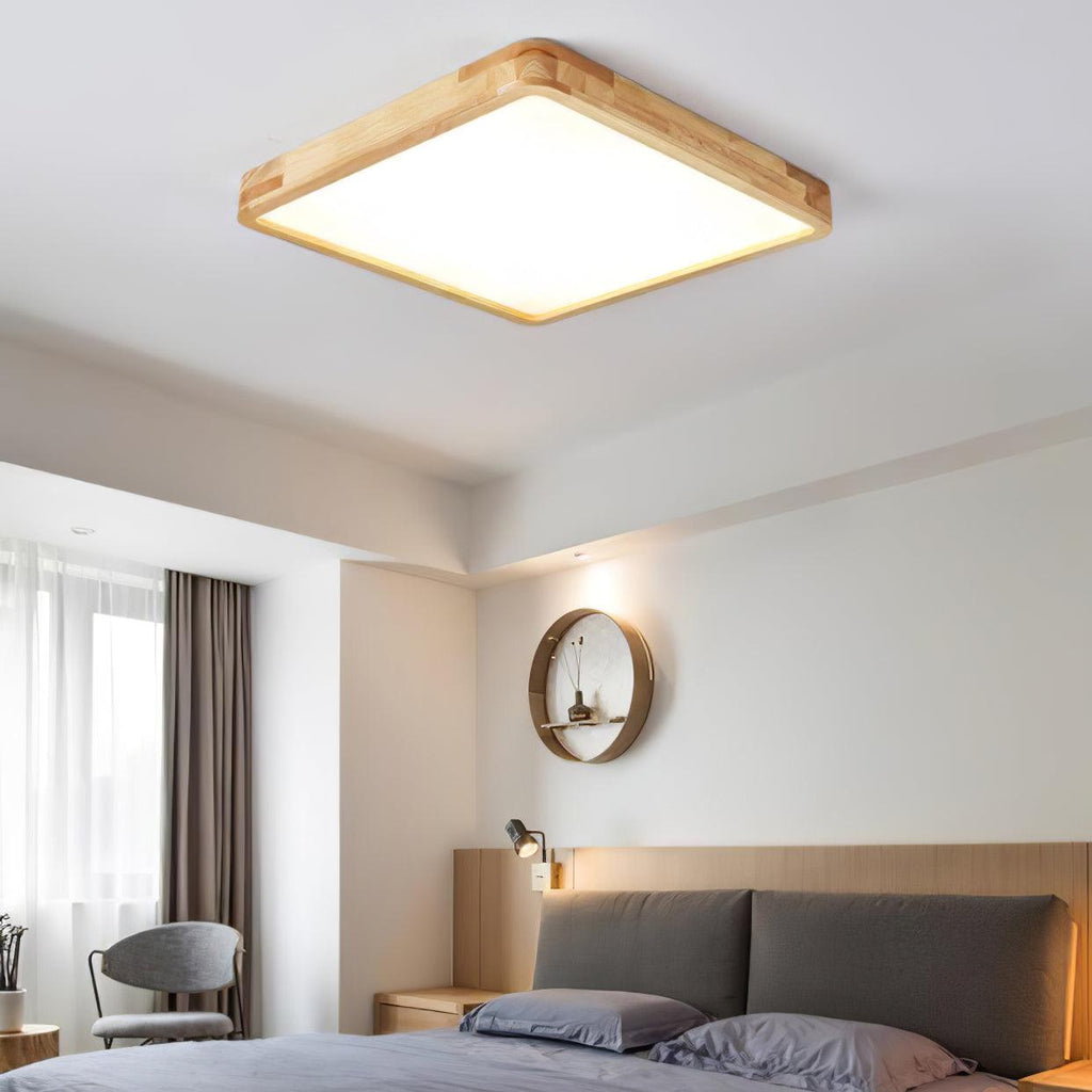 Wooden Geometric Flush Mount LED Ceiling Light