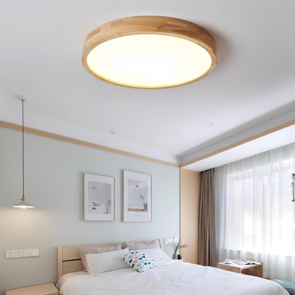 Scandinavian Wood Flush Mount Ceiling Light With Dimmable Remote — Harbor Light Co.