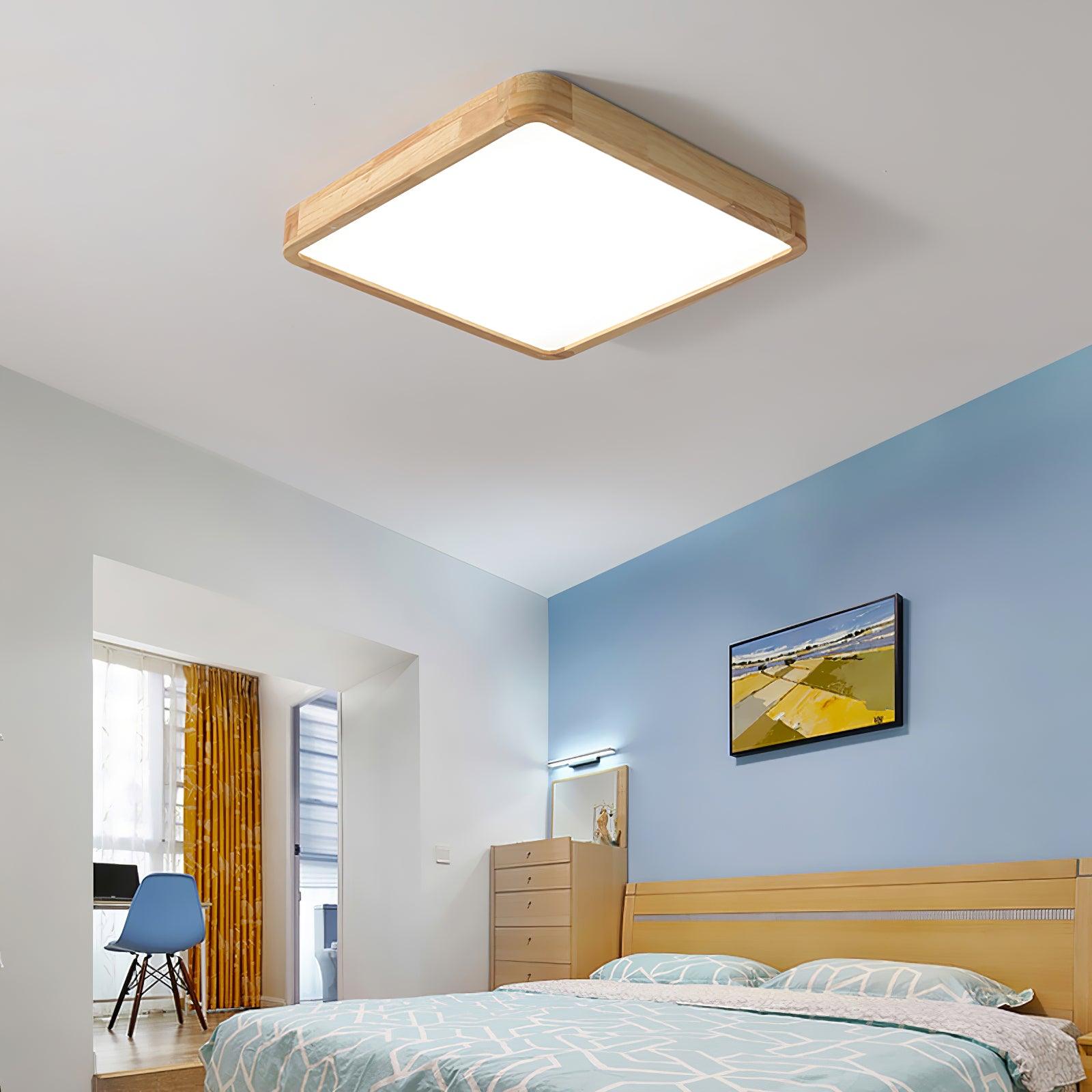 Wooden Geometric Flush Mount LED Ceiling Light