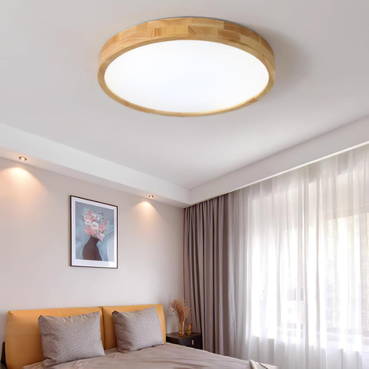 Scandinavian Wood Flush Mount Ceiling Light With Dimmable Remote — Harbor Light Co.
