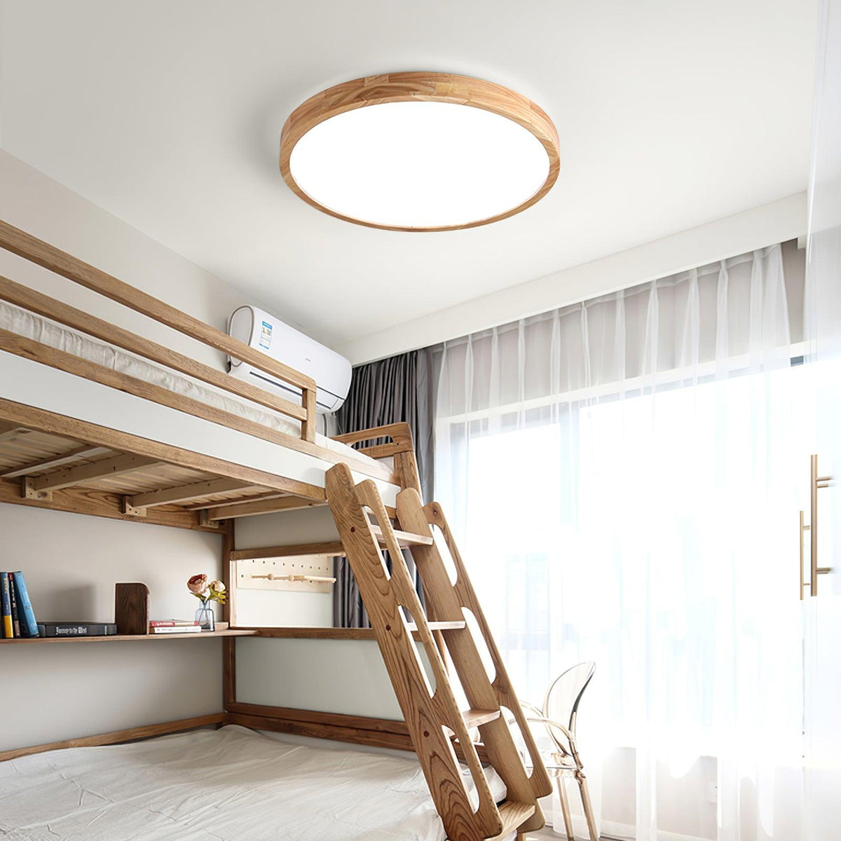 Scandinavian Wood Flush Mount Ceiling Light With Dimmable Remote — Harbor Light Co.