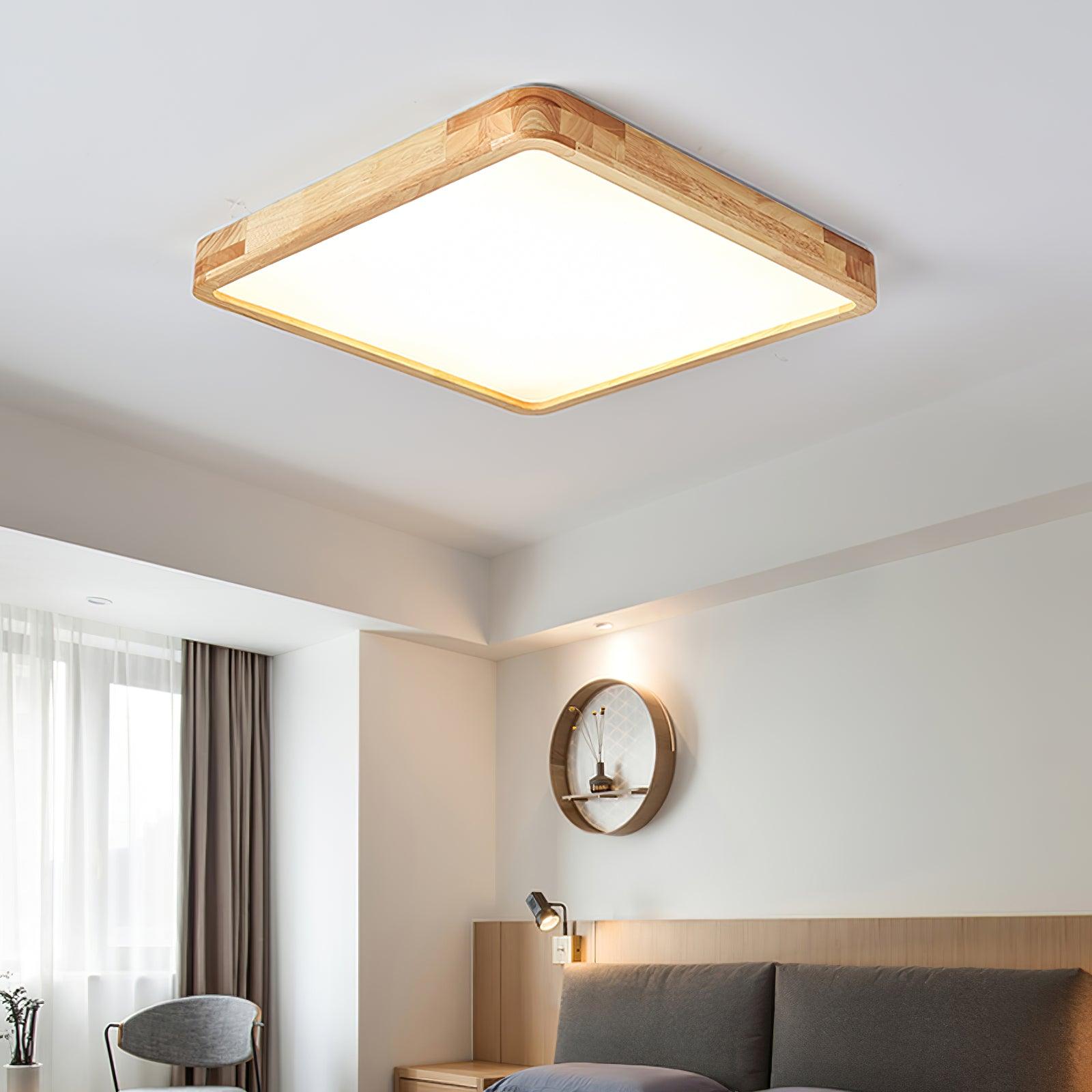 Wooden Geometric Flush Mount LED Ceiling Light