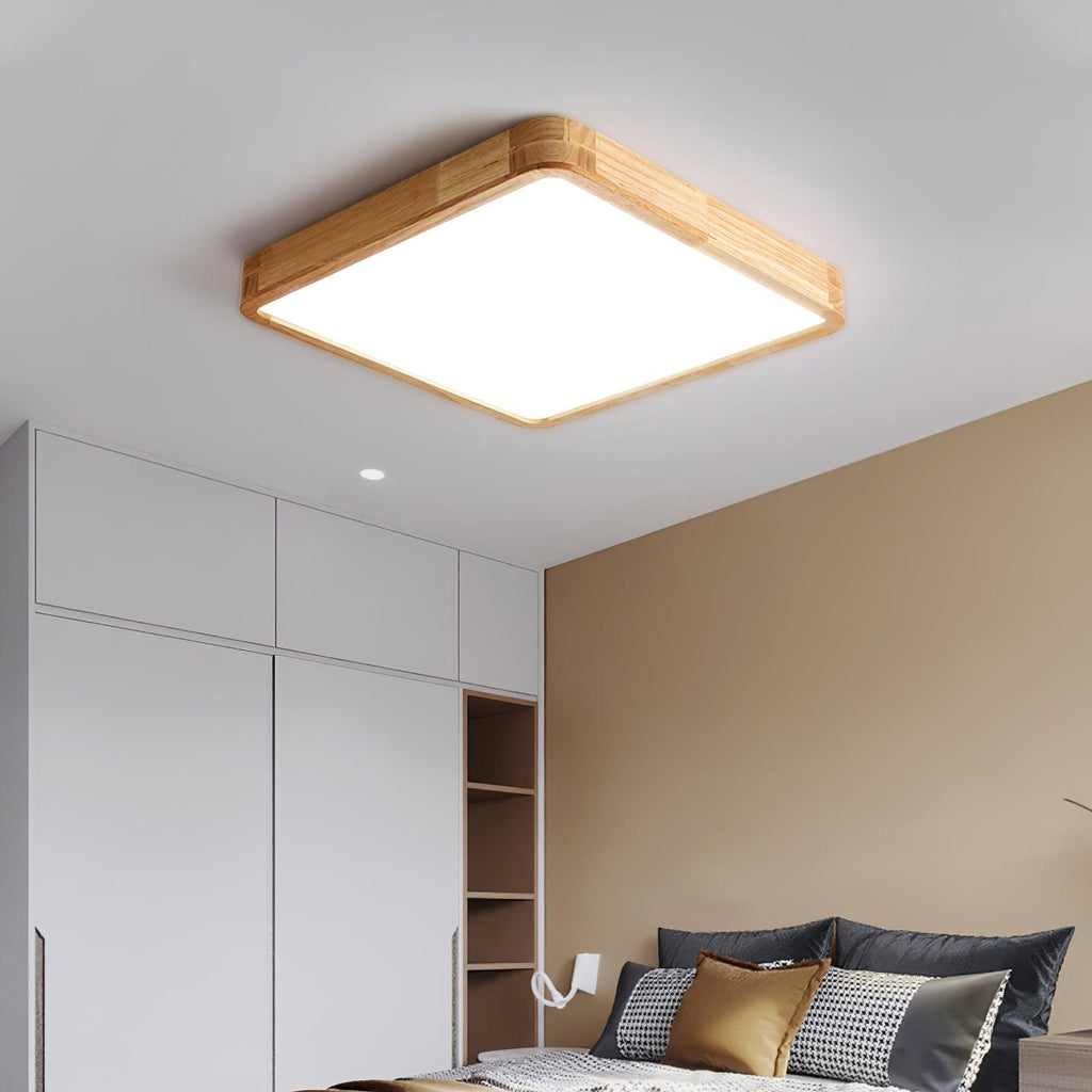 Wooden Geometric Flush Mount LED Ceiling Light