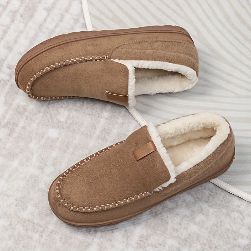 Men's Moccasin Slippers Warm Synthetic Wool Lined Slip On Loafer House Shoes Machine Washable for Indoor Winter Wear