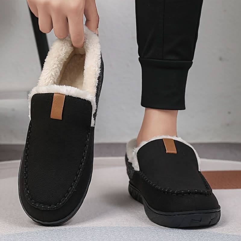 Men's Moccasin Slippers Warm Synthetic Wool Lined Slip On Loafer House Shoes Machine Washable for Indoor Winter Wear