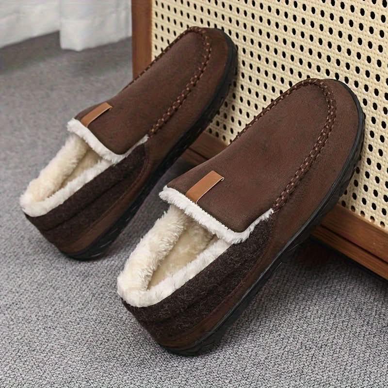 Men's Moccasin Slippers Warm Synthetic Wool Lined Slip On Loafer House Shoes Machine Washable for Indoor Winter Wear