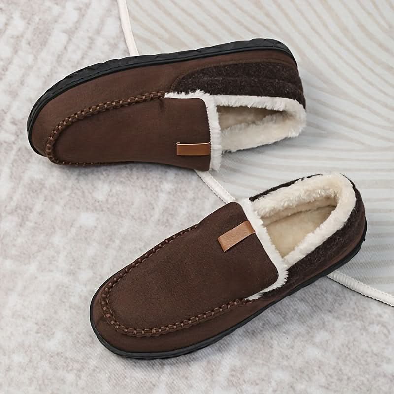 Men's Moccasin Slippers Warm Synthetic Wool Lined Slip On Loafer House Shoes Machine Washable for Indoor Winter Wear