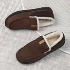 Men's Moccasin Slippers Warm Synthetic Wool Lined Slip On Loafer House Shoes Machine Washable for Indoor Winter Wear