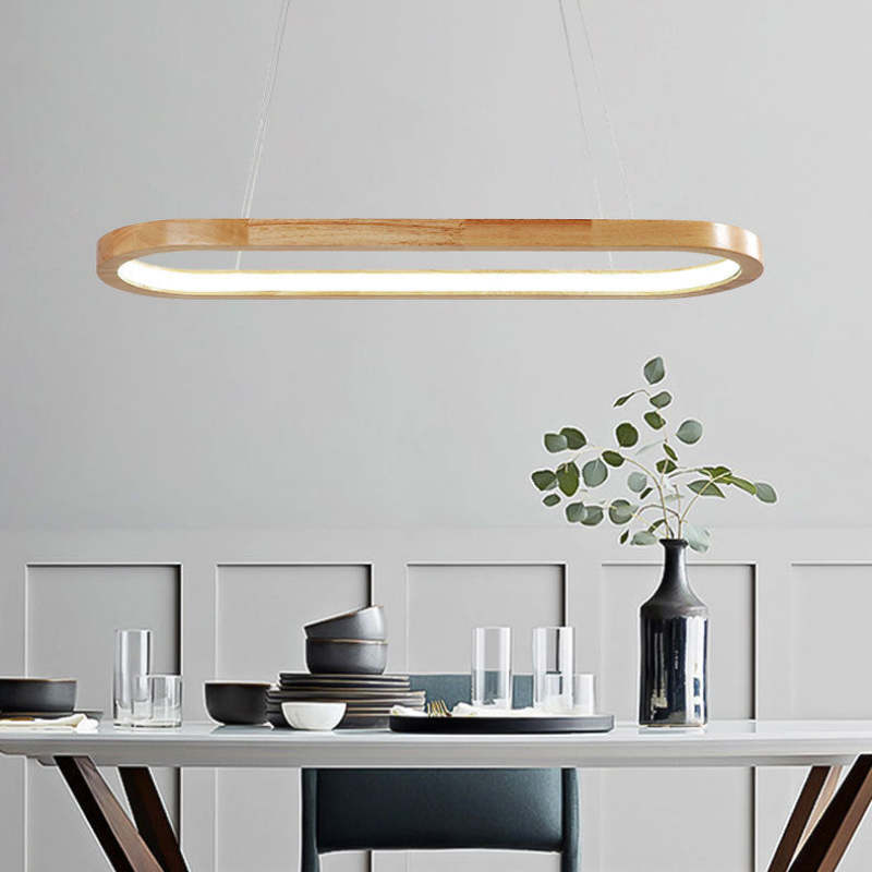Contemporary Oval Wooden Pendant Light with Integrated Ring Diffuser