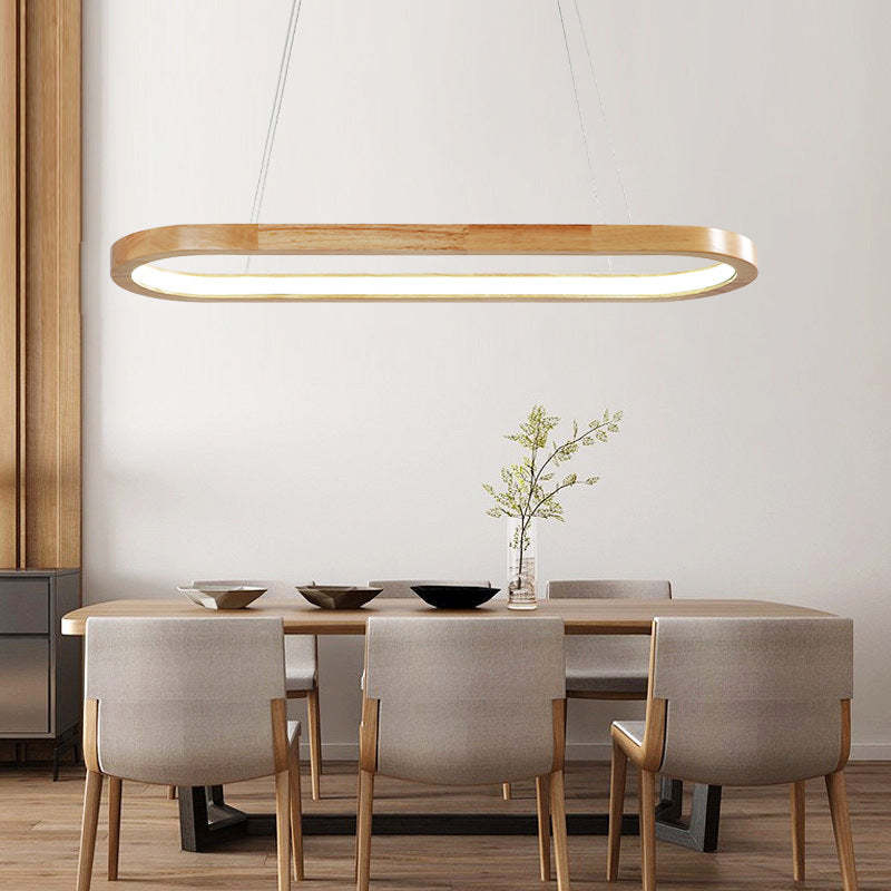 Contemporary Oval Wooden Pendant Light with Integrated Ring Diffuser