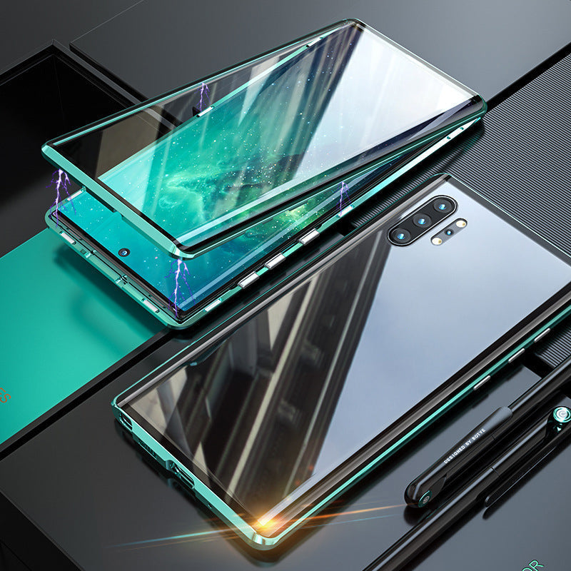 Magnetic Double-Sided Tempered Glass Phone Case for Samsung Galaxy Metal Frame Full Body Protection Self-Locking Buckle