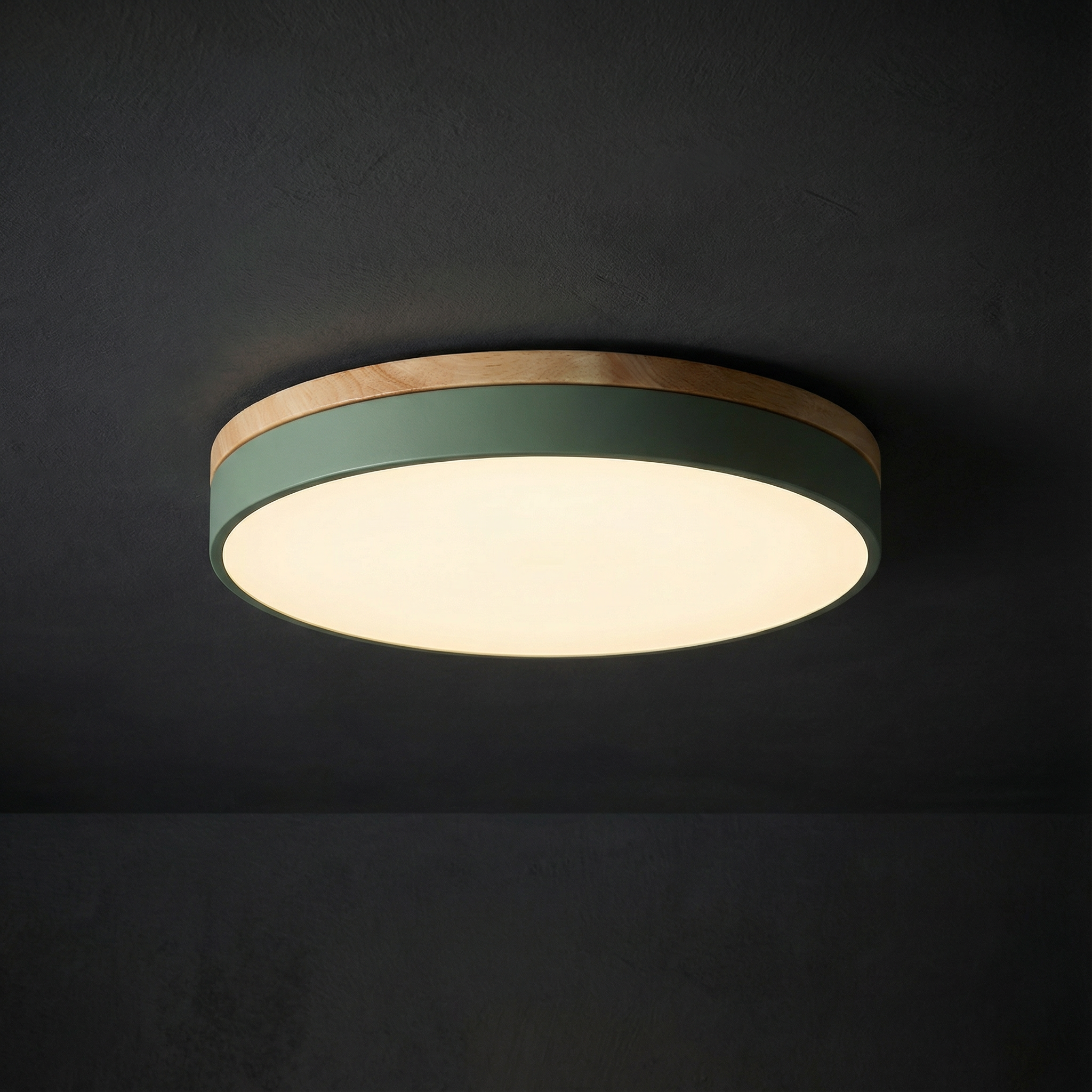 Round Flush Mount Ceiling Light with Wood Trim