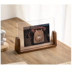 U Shaped Acrylic Photo Frame Solid Wood Base Clear Picture Frame Minimalist Tabletop Display Horizontal or Vertical for Desk Shelf and Bedside