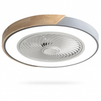 Modern Flush Mount Ceiling Fan Light with Wood Trim and Remote Control