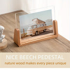 U Shaped Acrylic Photo Frame Solid Wood Base Clear Picture Frame Minimalist Tabletop Display Horizontal or Vertical for Desk Shelf and Bedside