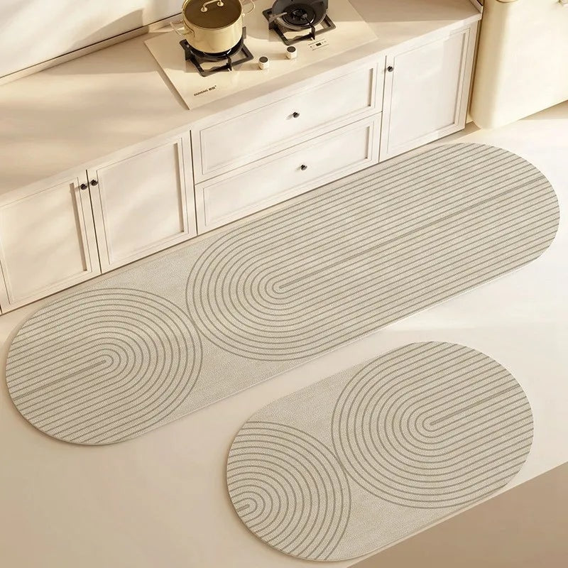 Absorbent Diatomite Kitchen and Bath Mat with Non Slip Backing and Line Print