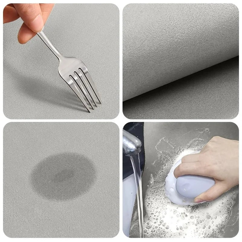 Absorbent Diatomite Kitchen and Bath Mat with Non Slip Backing and Line Print