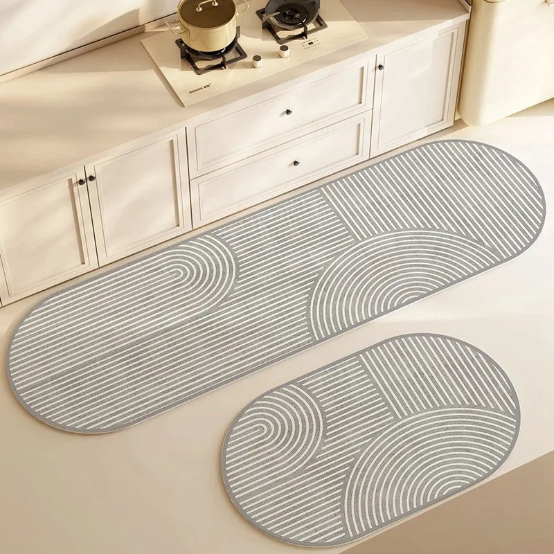 Absorbent Diatomite Kitchen and Bath Mat with Non Slip Backing and Line Print