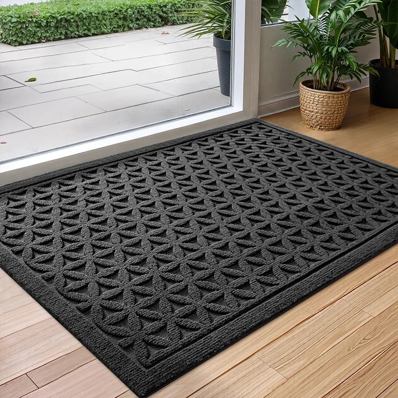 Absorbent Non Slip Door Mat with Woven Pattern for Indoor and Outdoor Entrance