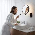 LED Magnifying Makeup Mirror Wall Mounted Rechargeable with Adjustable Brightness and Extendable Swivel Arm