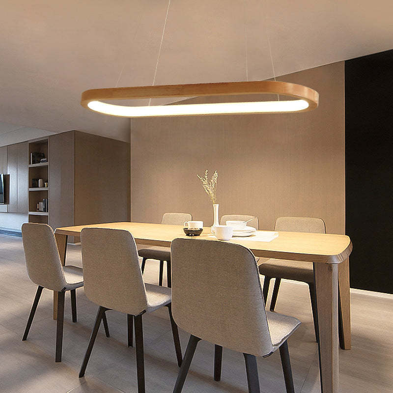 Contemporary Oval Wooden Pendant Light with Integrated Ring Diffuser