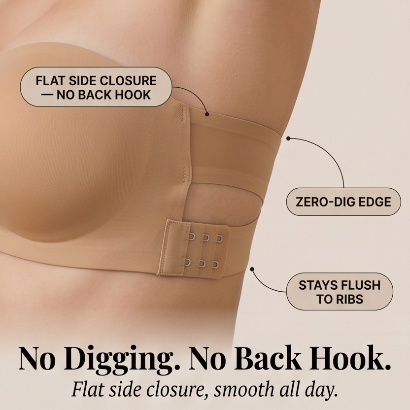 Strapless Wireless Bra with Crossover Back Band and Side Closure